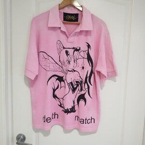 Skoot Handmedowns Short Slv Pink Collared Anime Death Match Shirt XL Streetwear